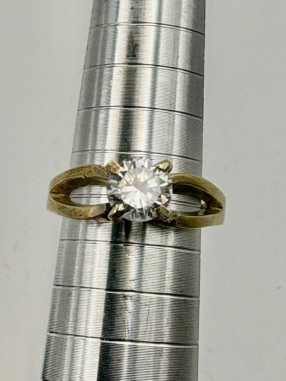Gold Solitaire Twist Ring with Clear Cubic Stone